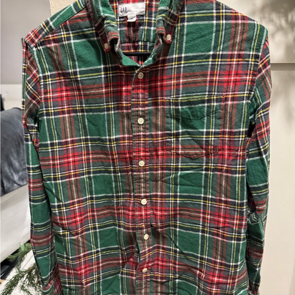 H&M Men's Green and Red Plaid Flannel Shirt